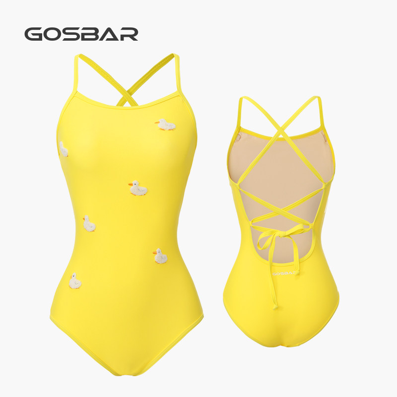 Gosbar泳衣2025新款专业连体莱卡中叉三角竞速游泳杜邦抗菌小黄鸭