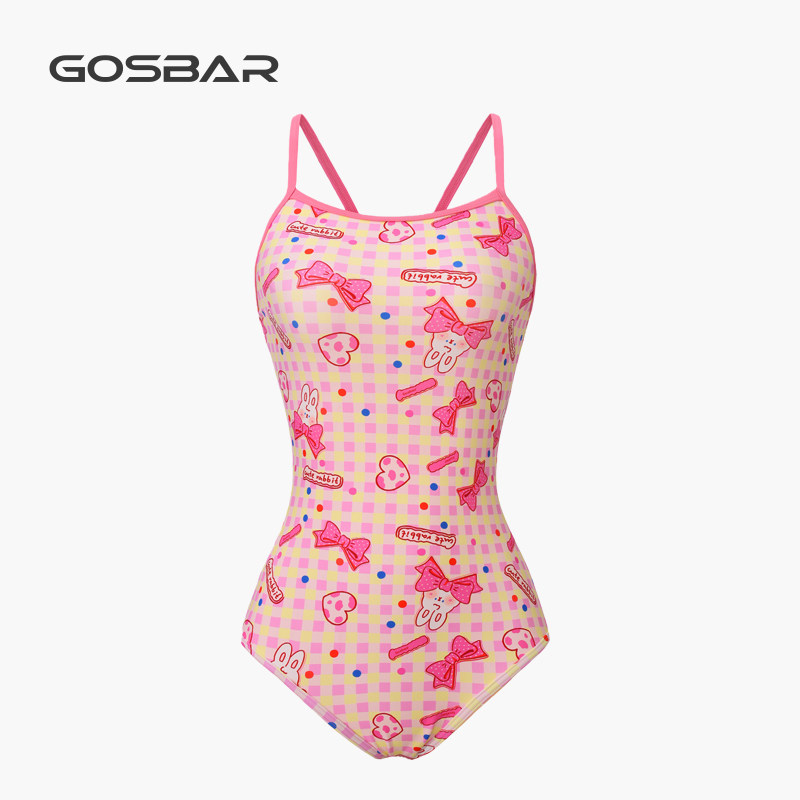 gosbar泳衣2025新款女竞速专业运动训练连体竞技游泳馆可爱粉色兔