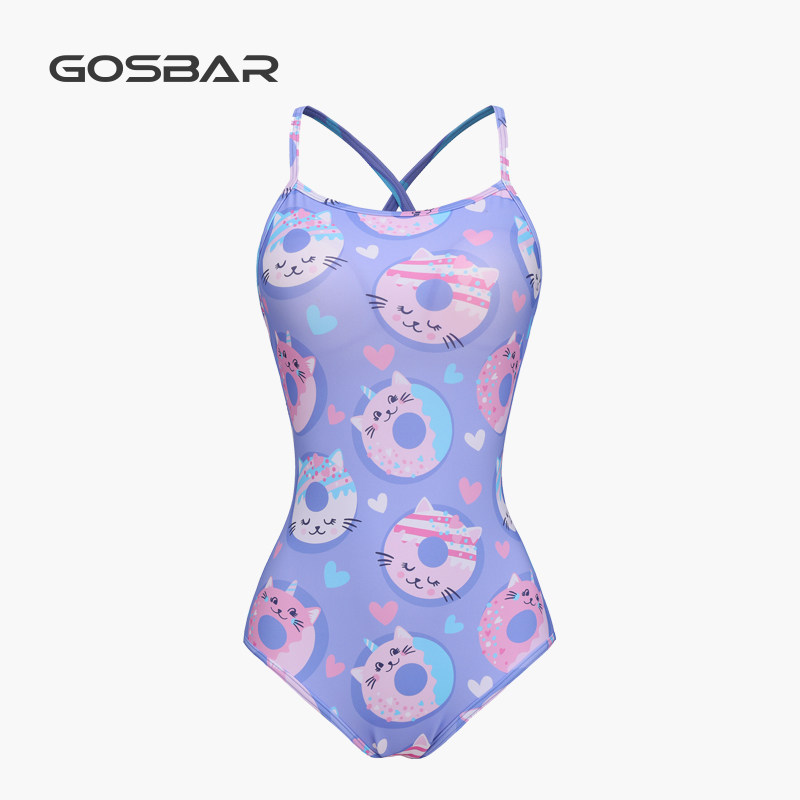 Gosbar泳衣女2026新款专业连体低叉三角竞速莱卡训练游泳馆猫咪