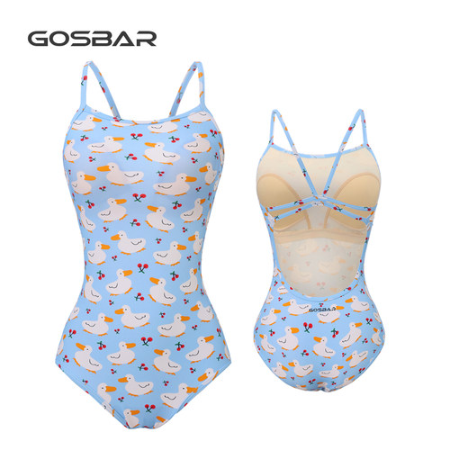Gosbar泳衣202新款专业连体竞技莱卡三角竞速训练游泳馆蓝鸭子