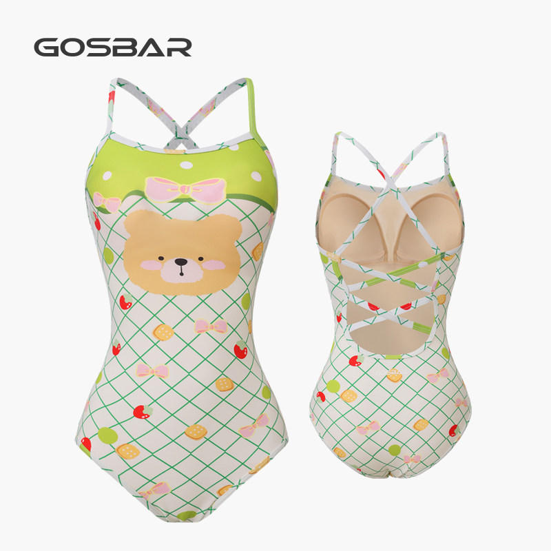 gosbar泳衣2025新款女竞速专业运动训练连体竞技游泳馆小熊饼干