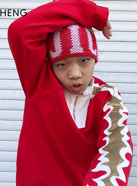 中国设计师原创Ji Cheng吉承童装复古袖部云纹红色拼接亲子款2782