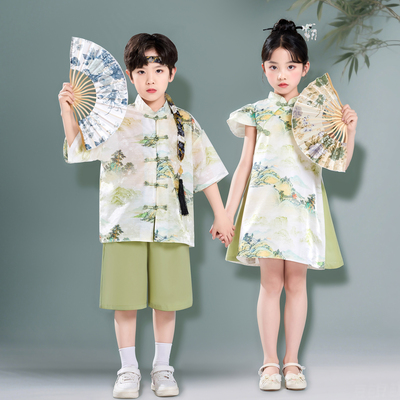 中国风旗袍裙儿童夏季演出服