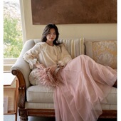 纯欲级温柔风粉色网纱裙韩版 百搭气质显瘦仙女网纱半身裙高腰显瘦