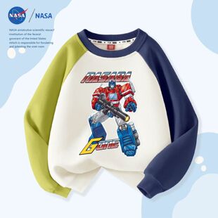 NASA卡通变形金刚男童休闲中大童拼接卫衣加绒运动擎天柱长袖