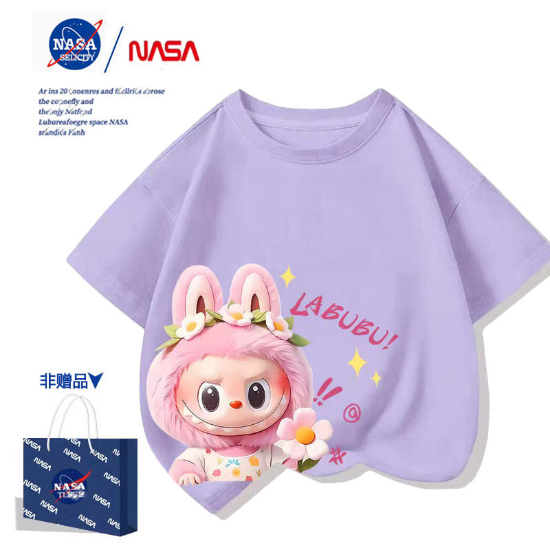 NASA联名卡通动漫周边男女儿童可爱棉短袖t恤衫夏装新款上衣服潮