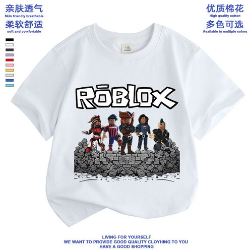Roblox男女童夏季纯棉短袖T恤童装儿童中大童衣服休闲体恤半袖衫