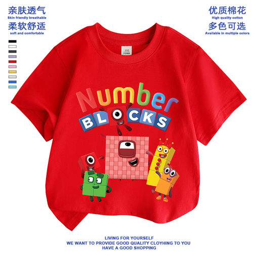 中小学生卡通印花数字积木Numberblocks圆领上衣新款宽松短袖T恤