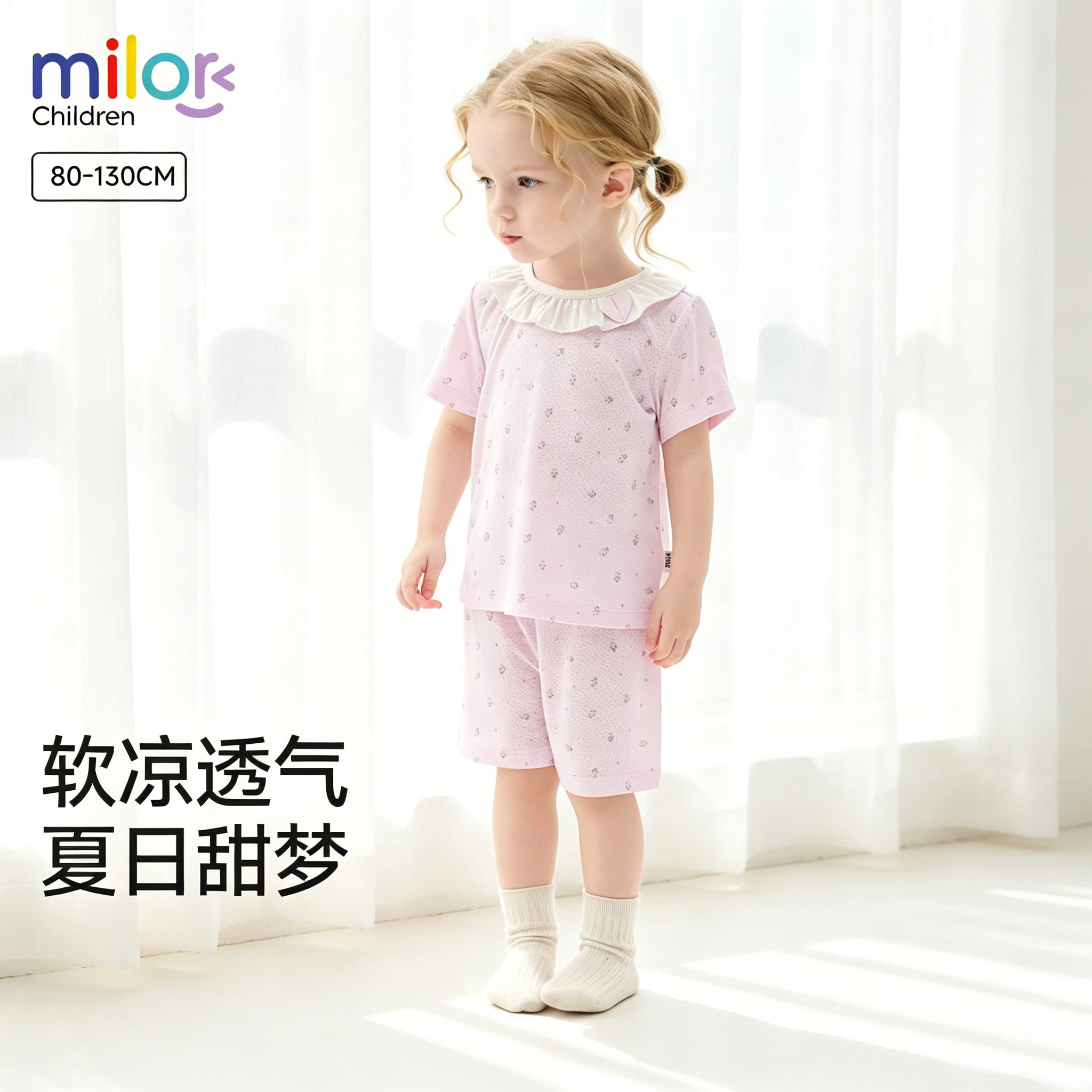 女童夏季透气睡衣套装图片
