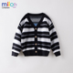 上衣 开衫 米乐熊男童毛衣黑白条纹外套V领打底衫 儿童内搭针织衫