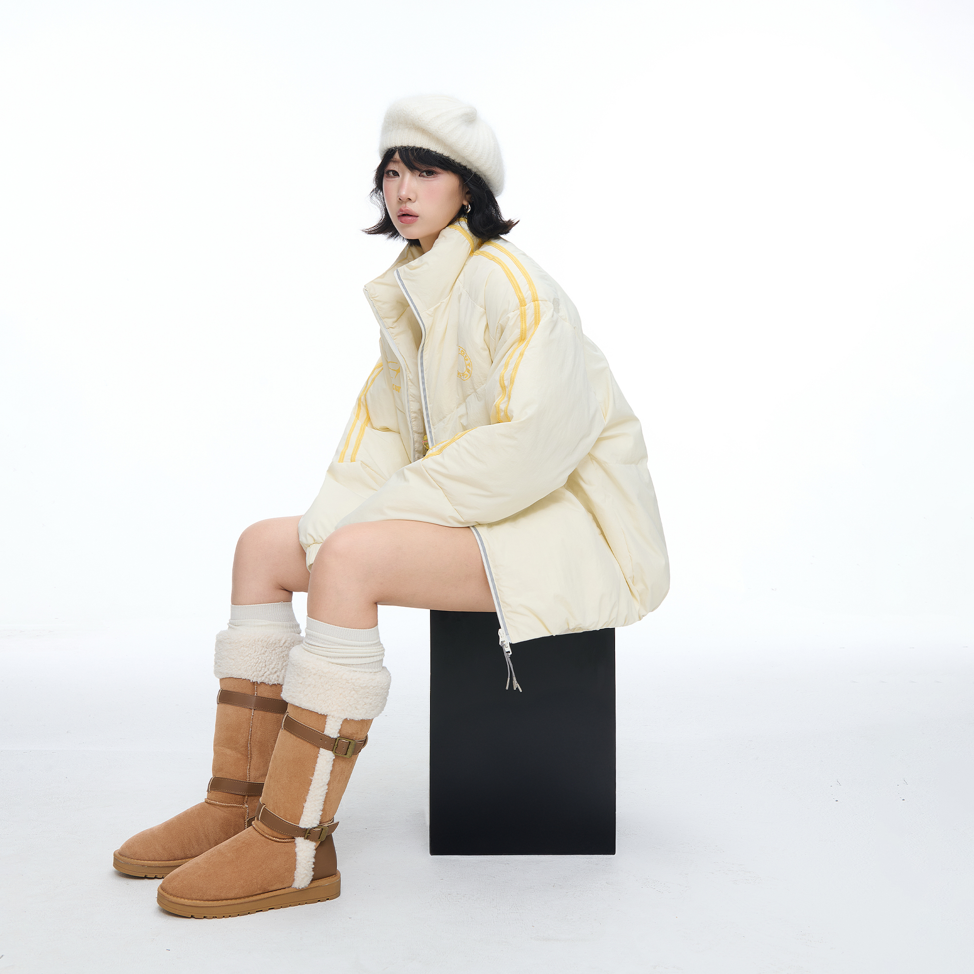 美式复古cleanfit两条杠拉链立领棉服女冬季新款运动休闲棉衣外套