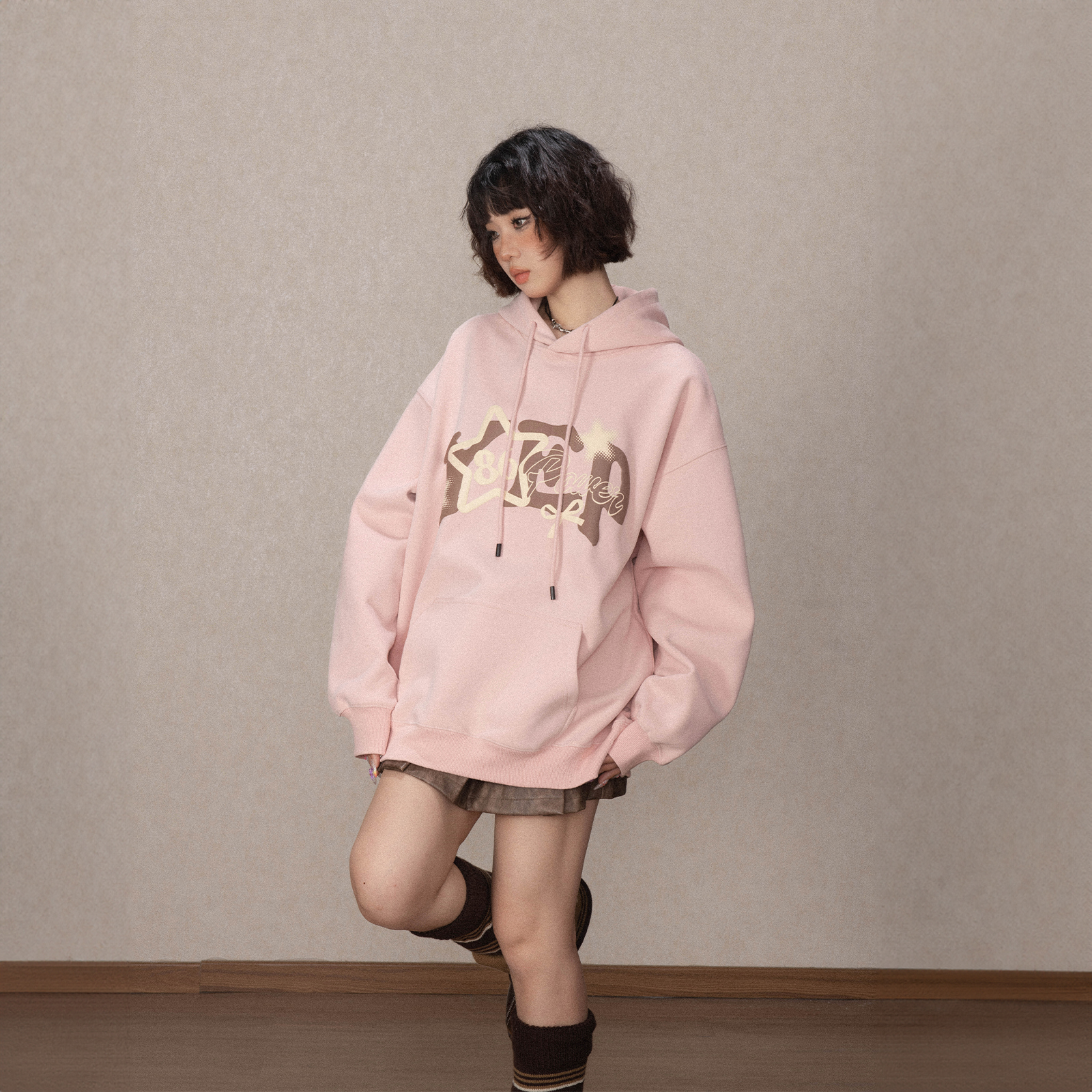 YEP潮牌发泡连帽复古字母卫衣女春秋2025年新款宽松美式帽衫外套