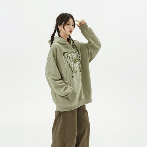 YEP美式复古蝴蝶连帽卫衣女秋冬