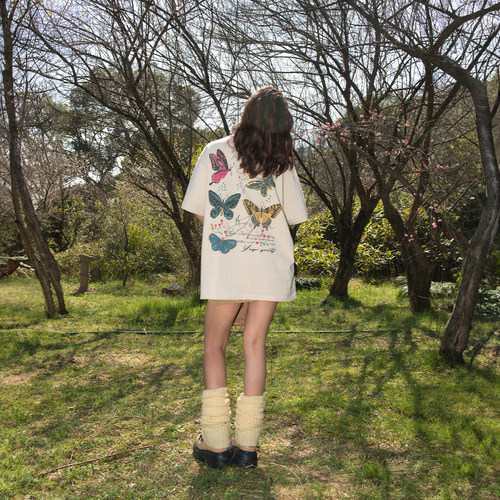 YEP彩色蝴蝶印花短袖t恤女