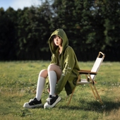 2025新款 美式 复古帽衫 YEP橄榄绿印花连帽卫衣女春季 宽松开衫 外套