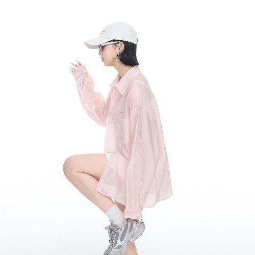 2026春秋新款纯色肌理感物理防晒衬衫女宽松休闲轻薄衬衫外套上衣