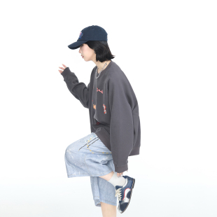 YEP2025春秋新款 ins街头风上衣 潮牌情侣款 卡通印花圆领卫衣女美式