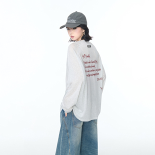 宽松轻薄微透防晒罩衫 美式 2025新款 夏季 慵懒风上衣 复古T恤女长袖