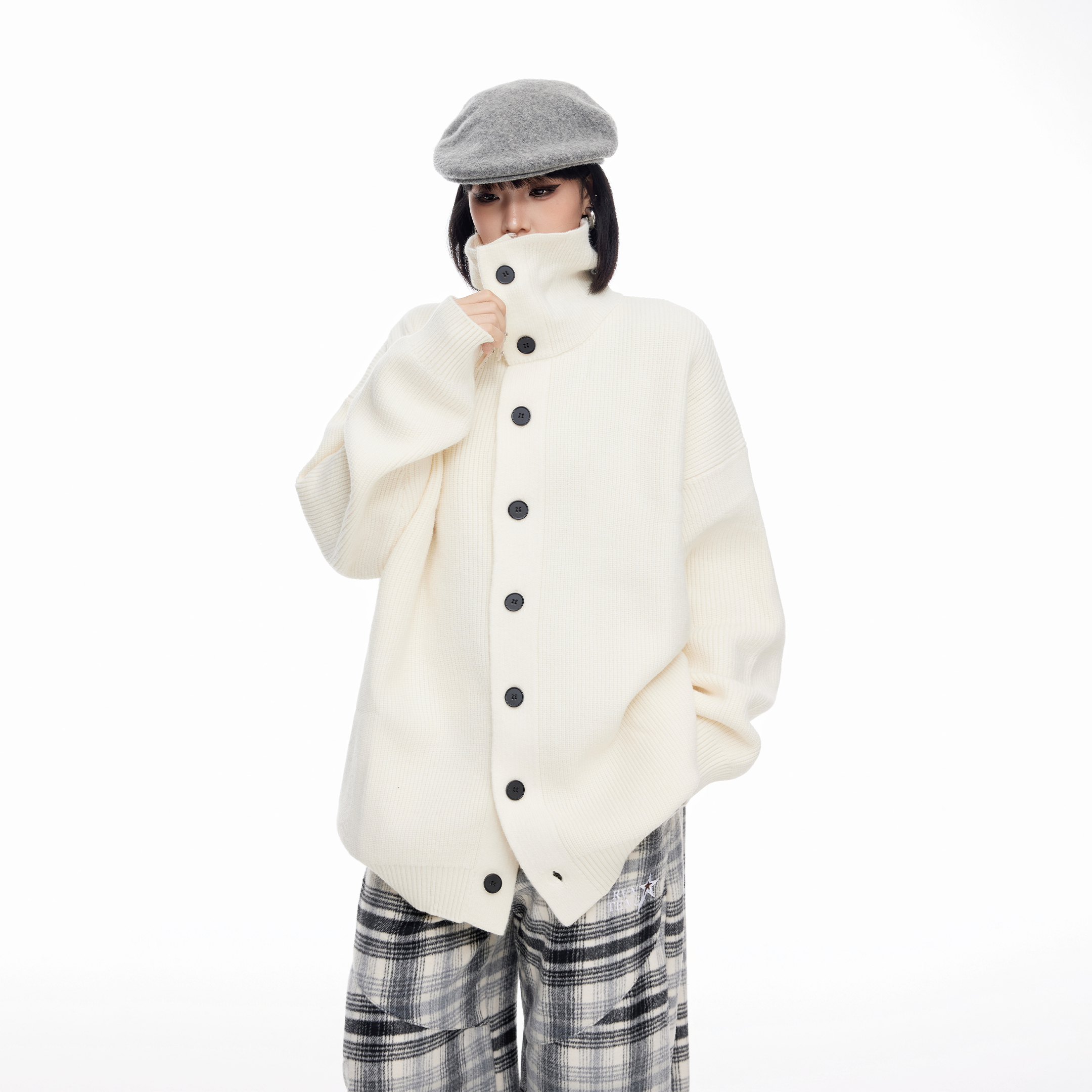 美式设计感高领开衫毛衣女秋冬2025新款慵懒松弛感毛线衣针织外套