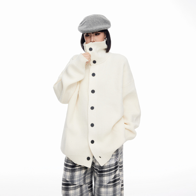 美式设计感高领开衫毛衣女秋冬2025新款慵懒松弛感毛线衣针织外套