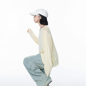 美式物理防晒凉感罩衫女夏季新款宽松长袖T恤轻薄微透慵懒风上衣