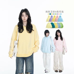 长袖 纯色圆领卫衣女春秋百搭bf风无帽欧货大版 上衣 清2件88