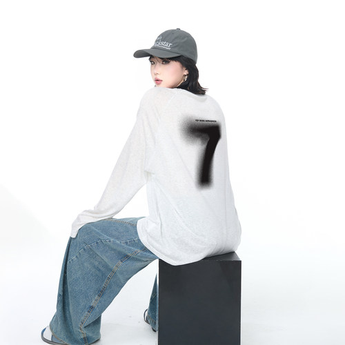 美式复古T恤女长袖夏季2026新款宽松轻薄微透防晒罩衫慵懒风上衣