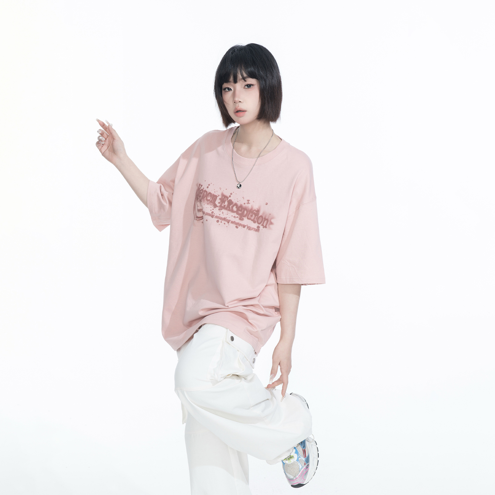 YEP2025春夏新款美式街头复古印花T恤女潮牌oversize宽松半袖上衣