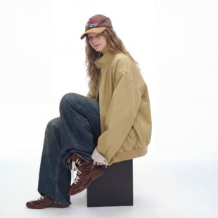 潮牌夹克宽松拉链上衣 美式 复古格子拼接立领外套女2026年春季 新款