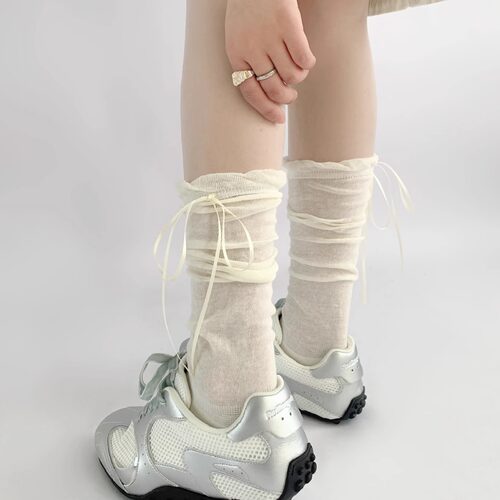 y2k小腿袜子女堆堆袜春夏秋季芭蕾风可爱蝴蝶绑带中筒系列玛丽珍