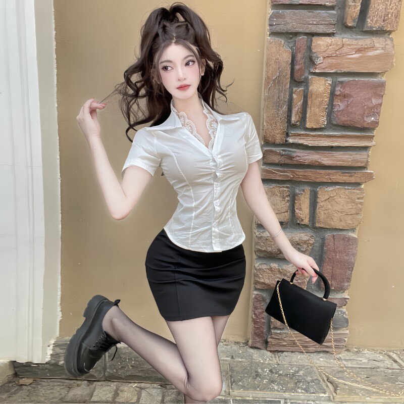 足浴技师工作服spa养生足疗按摩夜总店夜场性感衬衫包臀裙女套装