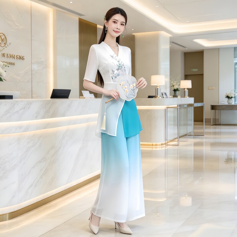 技师工作服两件套印花渐变色
