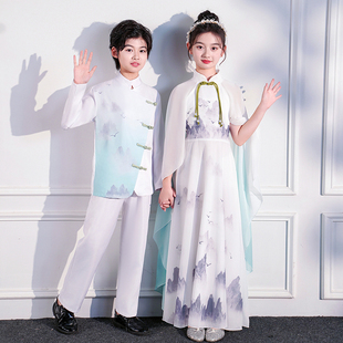 儿童大合唱古筝演出服中小学生诗歌朗诵比赛男女童中国风表演服装