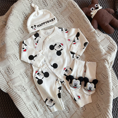 A类纯棉四季款无骨系带连体爬服