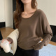 T恤百搭打底衫 宽松显瘦长袖 气质上衣女秋冬季 H125慵懒大U领蝙蝠衫