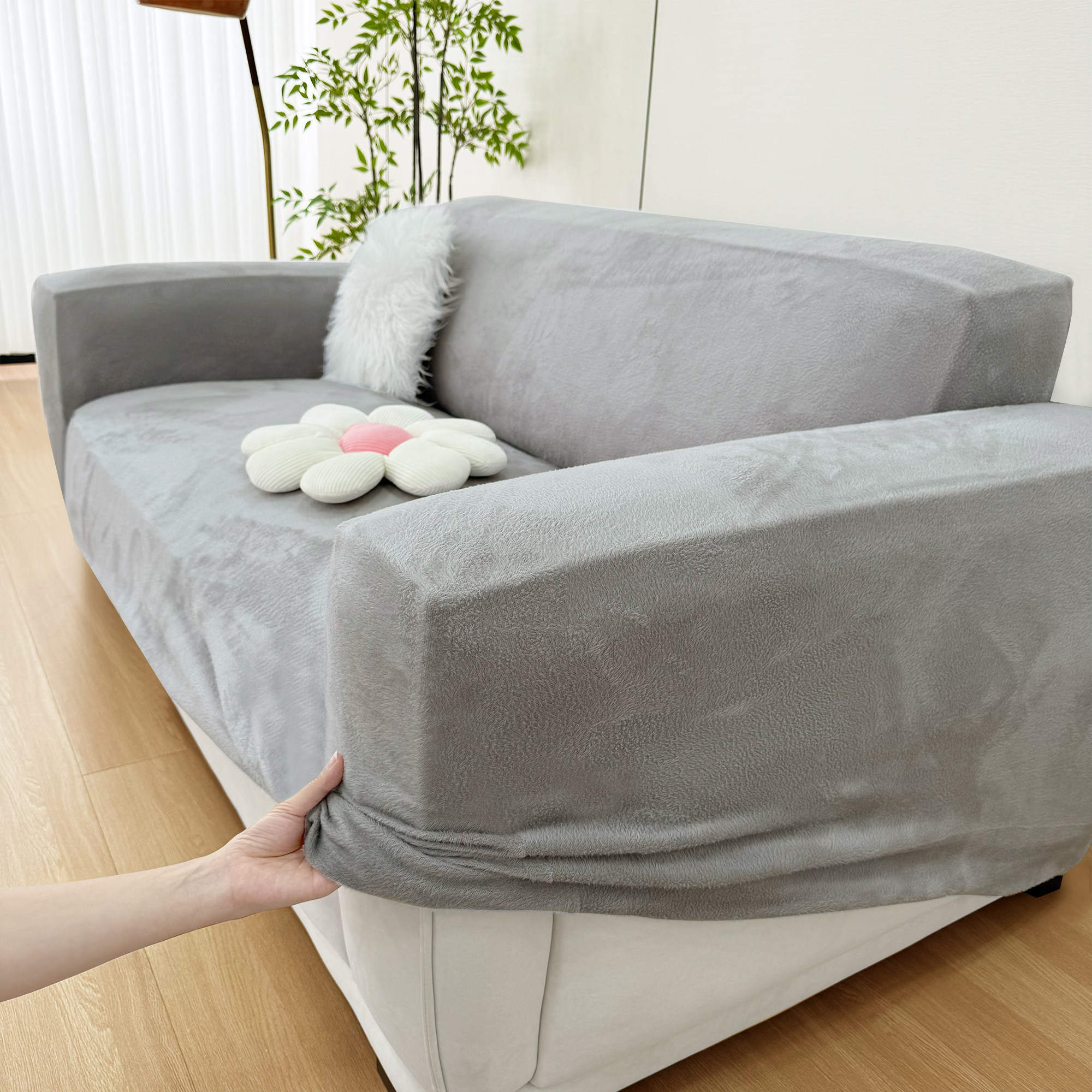 全包沙发套罩一体式防滑盖布秋冬毛绒沙发保护套防猫抓卍能弹力罩