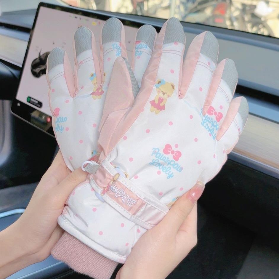 儿童滑雪手套中大童女冬季防水保暖加厚加绒防寒防风骑车触屏手套