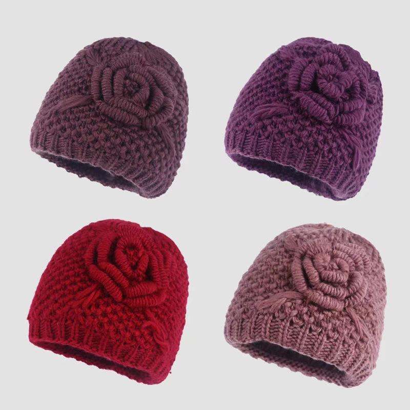 冬季帽子女款加厚加绒保暖毛绒毛线针织帽中老年人冬款百搭奶奶帽