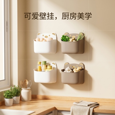 厨房置物架墙上葱姜蒜收纳盒家用收纳神器可爱小熊壁挂食物放置架