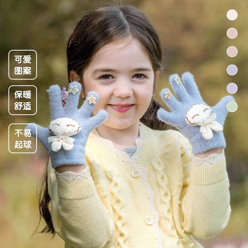 加厚手套儿童可爱加绒秋冬季户外自行车骑行女孩新款五指保暖手套