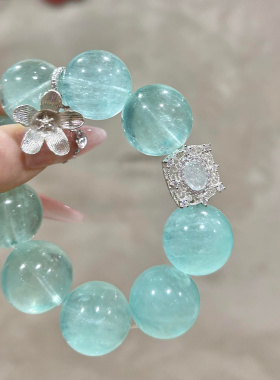 冰川蓝透冰天然湖水蓝萤石水晶串珠花朵手链蓝宝石手串薄荷慢波绿