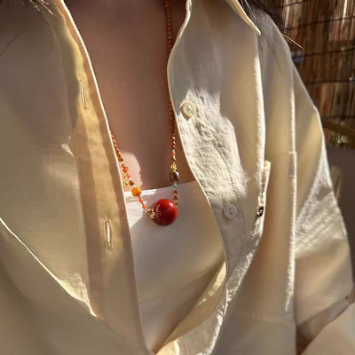 天然川料南红玛瑙大颗粒转运珠项链橄榄核小米珠沉香蜜蜡毛衣链女