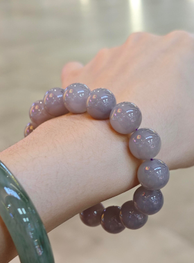 原创紫薯芋泥小圆子烟紫和田玉手串女款玉石手链送女友礼物妈妈款