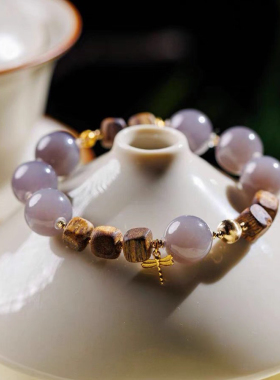 天然和田玉手链搭配沉香木转运珠方块手串新中式国风小众设计感女