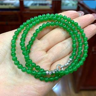 天然俄罗斯碧玉小米珠项链万能链纯银吊坠扣一款多用颈链毛衣链女