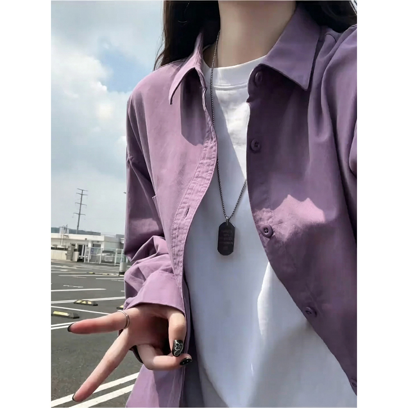 乌梅紫色纯棉长袖衬衫男女款秋季高级感痞帅外套通勤穿搭工装衬衣