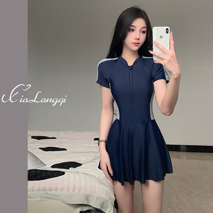 连体泳衣2026新款 上课运动高级感泡温泉女孩 显瘦遮肚保守学生大码