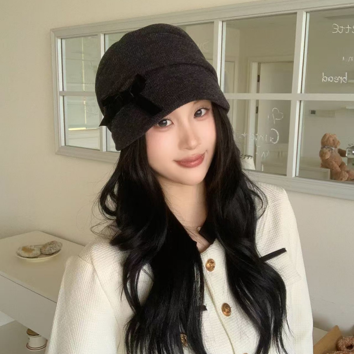 韩系风蝴蝶结堆堆帽女秋冬季帽子帽子