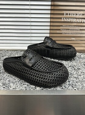 男士夏季新款勃肯鞋编织透气老钱风休闲鞋一脚蹬豆豆鞋时尚乐福鞋