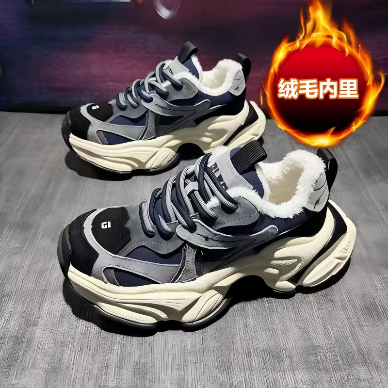 加绒男鞋冬季网红爆款潮流百搭男士运动休闲厚底增高小众老爹鞋